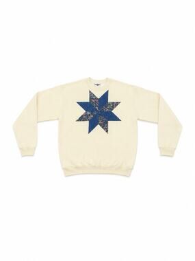 Vintage Lee Sweatshirt Women’s L Cream Blue Floral Quilt Star Made USA